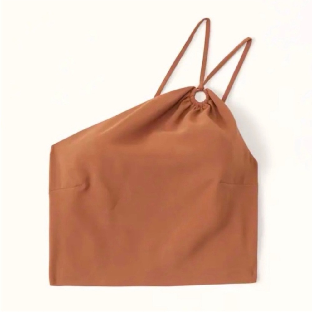 Abercrombie and Fitch Brown Asymmetrical Strap Tank with Rouched Back and Ring